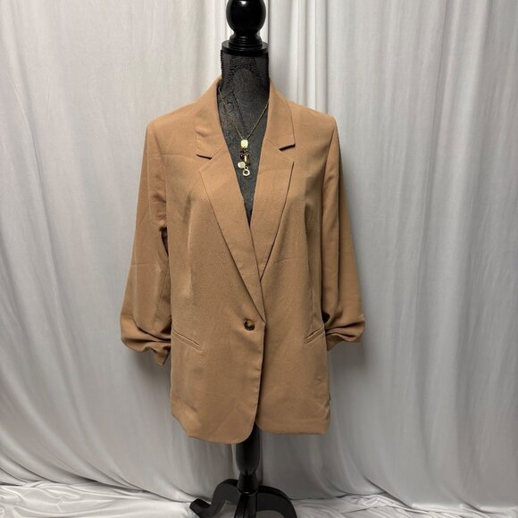 LC Lauren Conrad Blazer Womens Size 1X Camel Tan 1 Button Jacket Office Casual - Picture 1 of 10